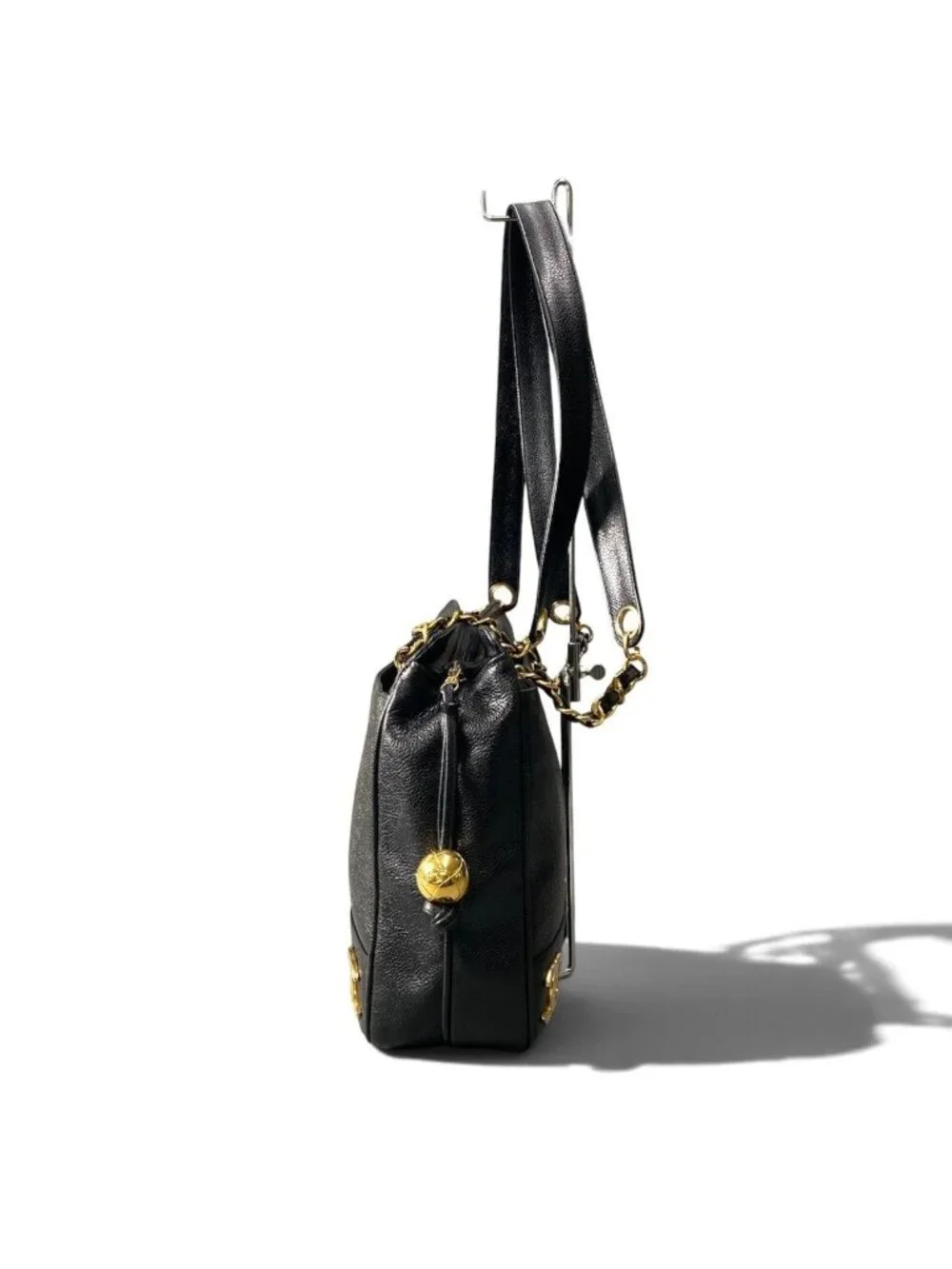 Chanel Triple CC Logo Caviar Leather Shoulder Bag Coco Chain Black